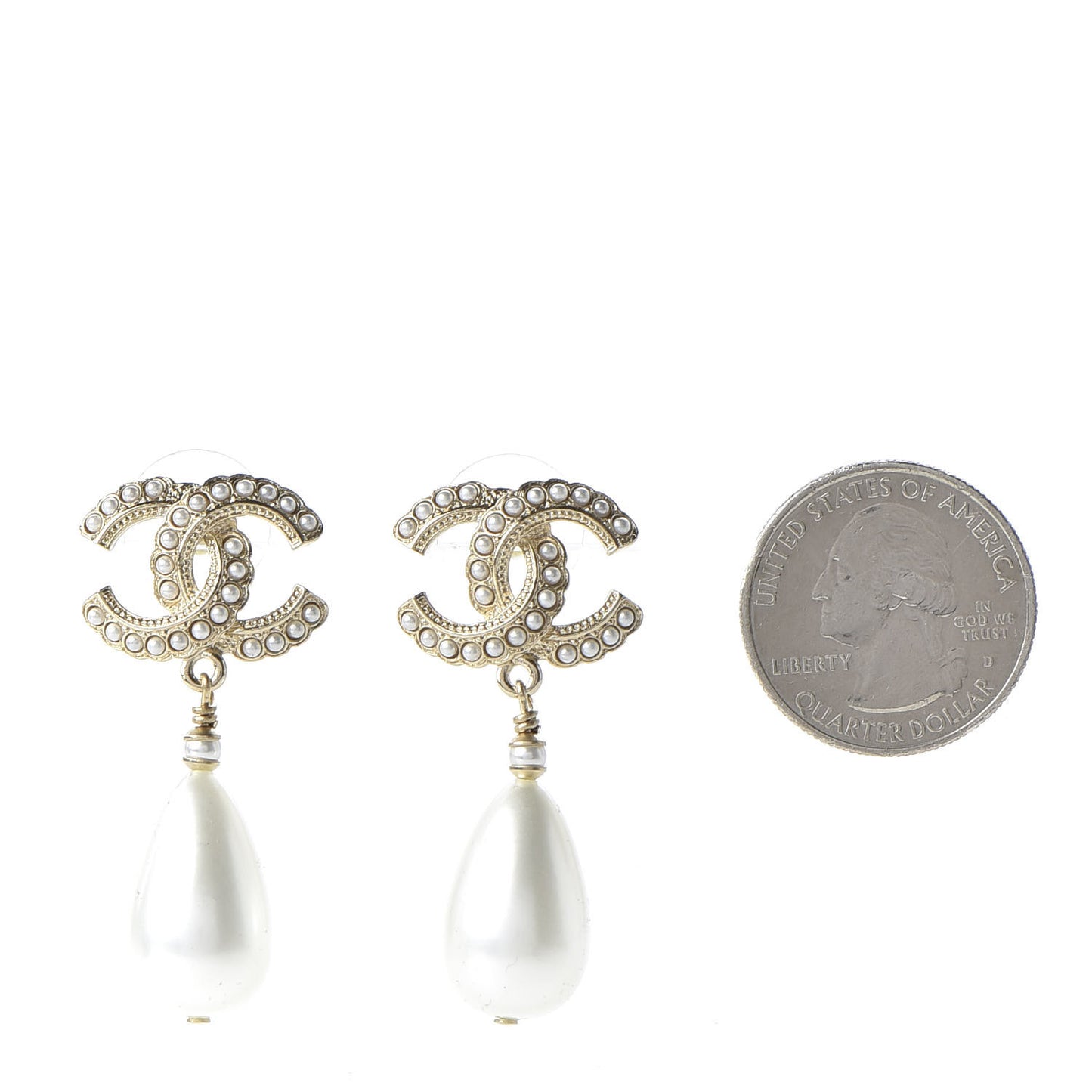Pearl CC Drop Earrings Gold Pearly White