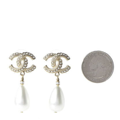 Chanel Pearl CC Drop Earrings Gold Pearly White 2 of 5