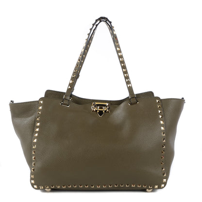 Valentino Garavani Alce Printed Calfskin Medium Rockstud Tote Army Green 1 of 9