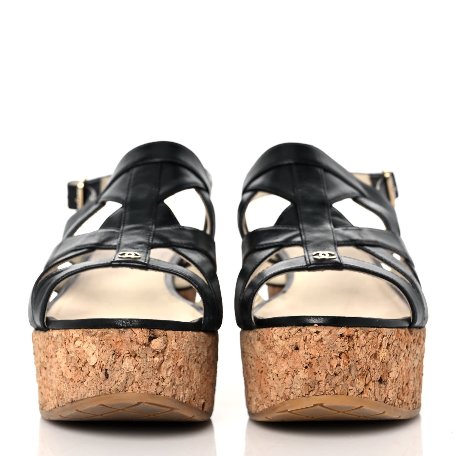 Chanel Lambskin Cork Pearl CC Platform Sandals 39.5 Black 2 of 9