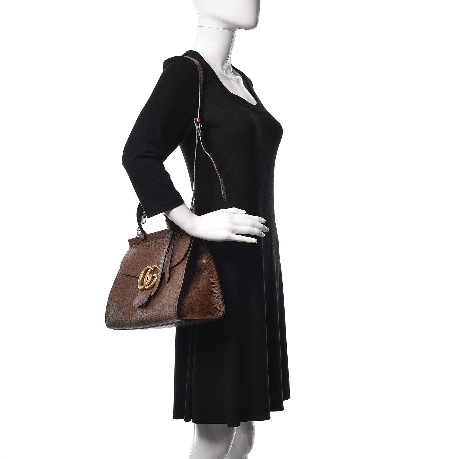 Gucci Calfskin Small GG Marmont Top Handle Bag Brown 2 of 9