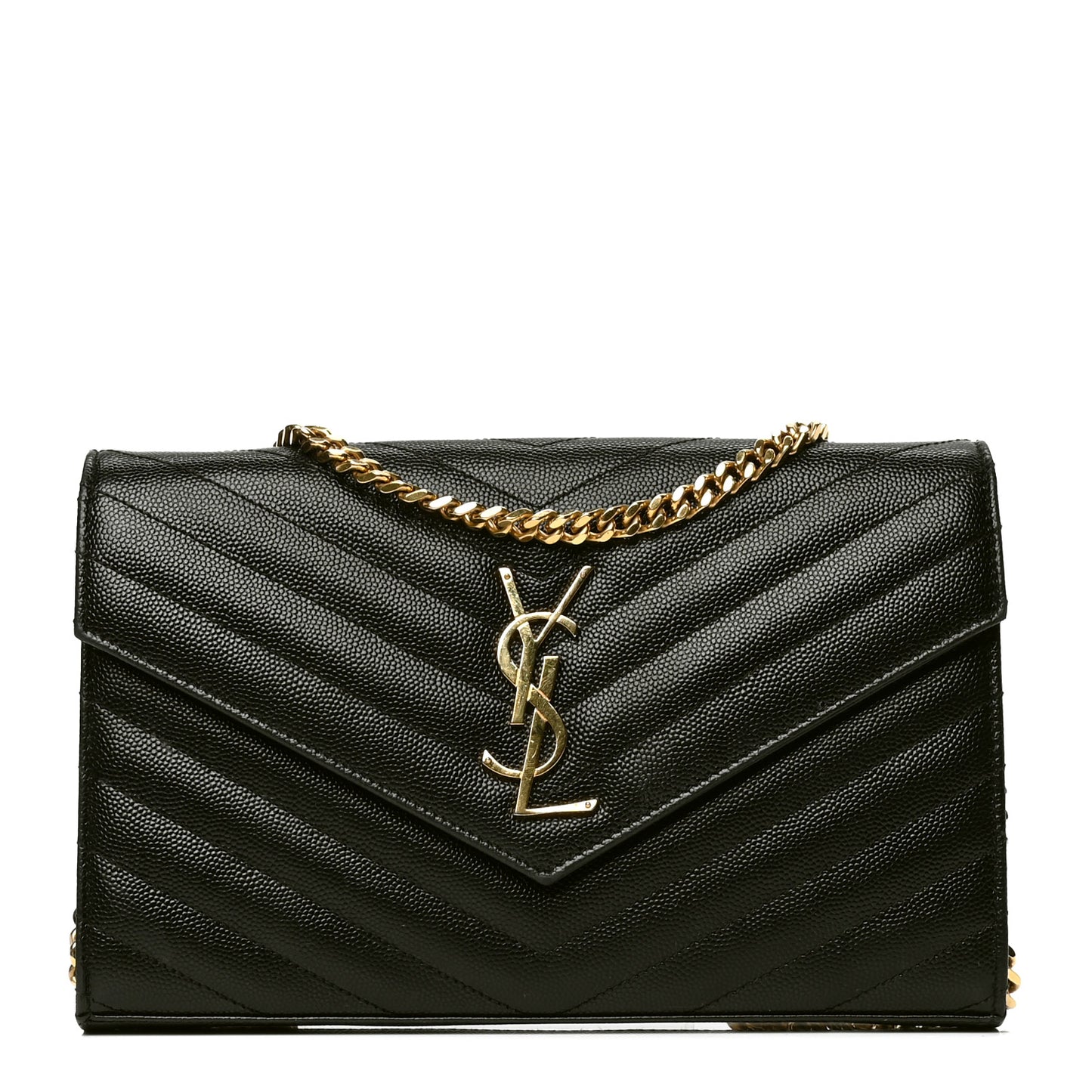 Grain De Poudre Matelasse Chevron Monogram Chain Wallet Black