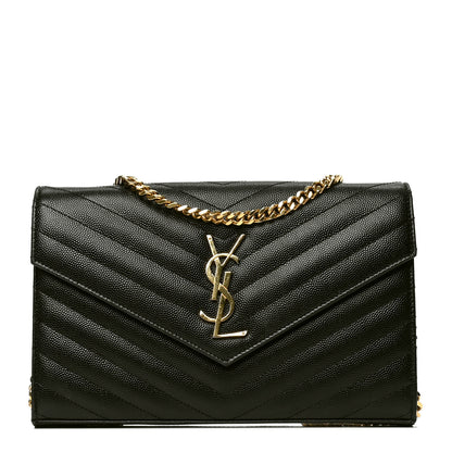 Saint Laurent Grain De Poudre Matelasse Chevron Monogram Chain Wallet Black 1 of 6