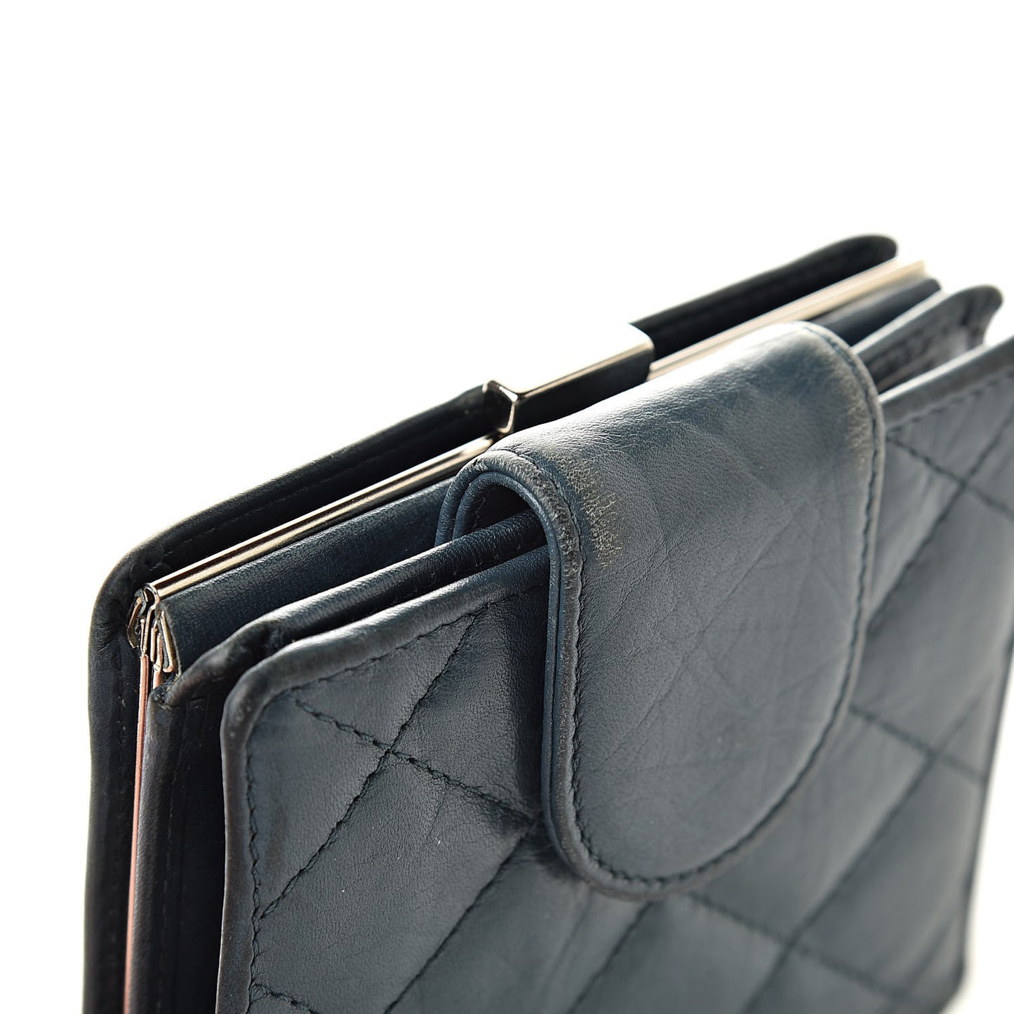 Aged Calfskin Cambon Compact Wallet Blue