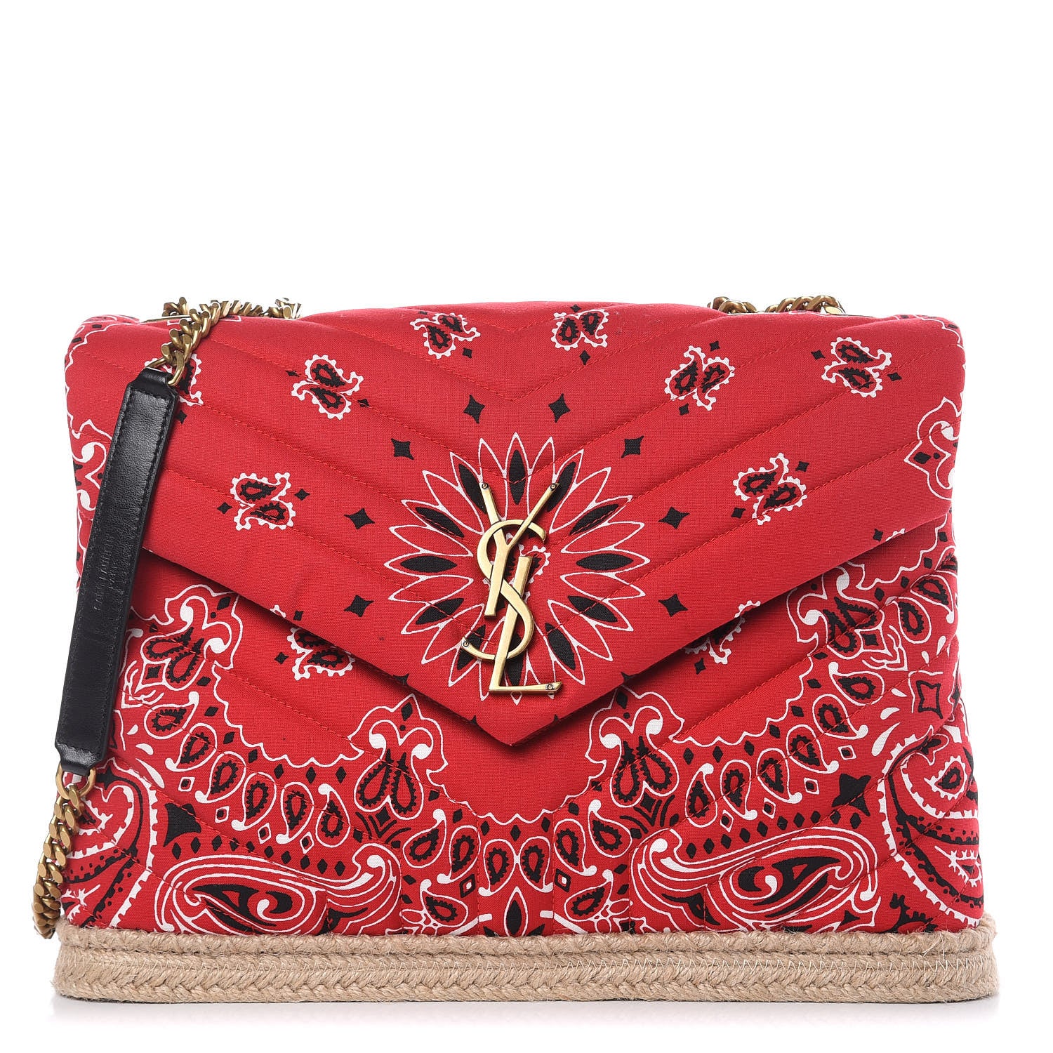 Saint Laurent Canvas Bandana Medium Loulou Chain Satchel Red 1 of 11