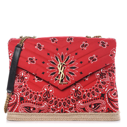 Saint Laurent Canvas Bandana Medium Loulou Chain Satchel Red 1 of 11