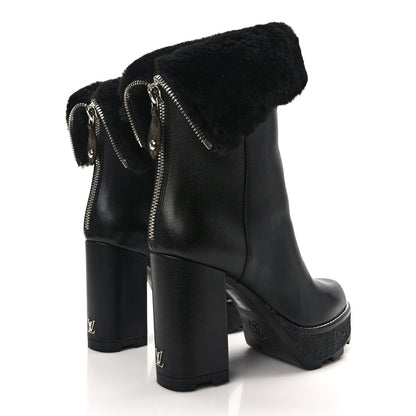 Louis Vuitton Calfskin Shearling Beaubourg Ankle Boots 37 Black 4 of 8