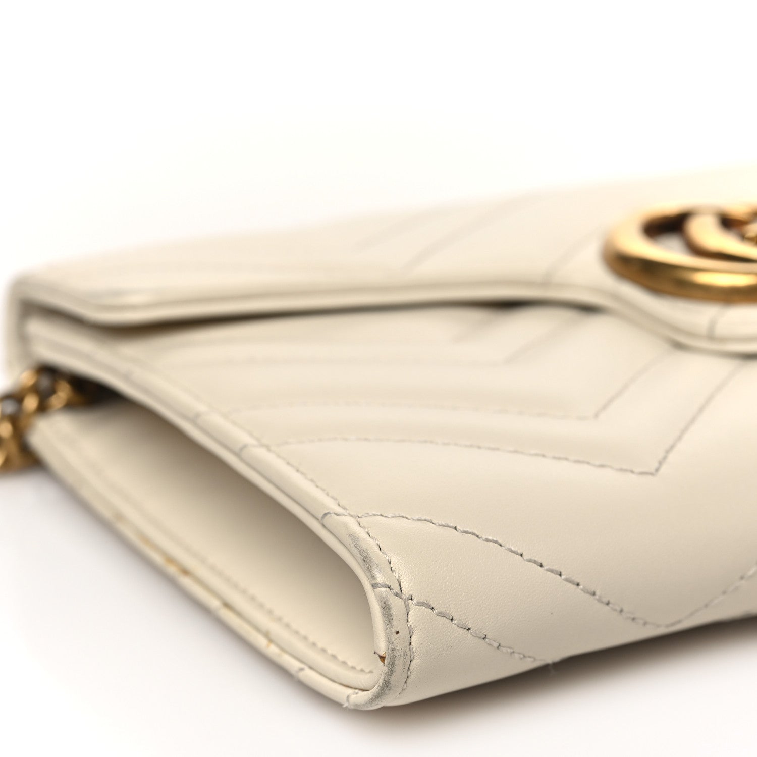 Gucci Calfskin Matelasse GG Marmont Chain Wallet Mystic White 8 of 9