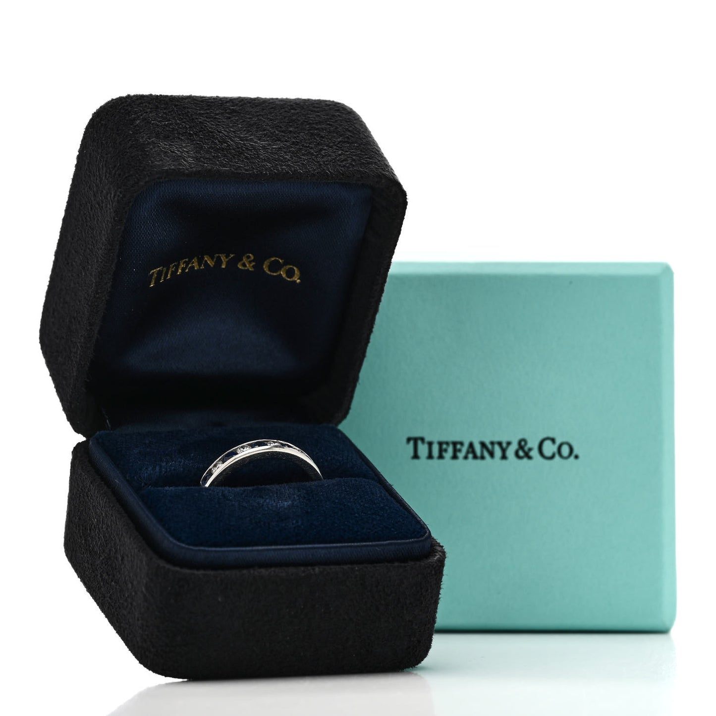 Platinum Diamond Sapphire 3mm Band Ring 50 5.5