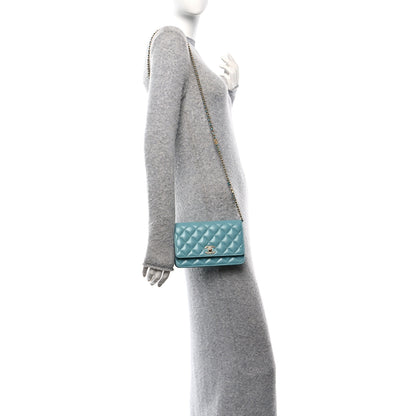 Chanel Caviar Quilted Glitter CC Roller Skate Wallet on Chain WOC Light Blue 2 of 14