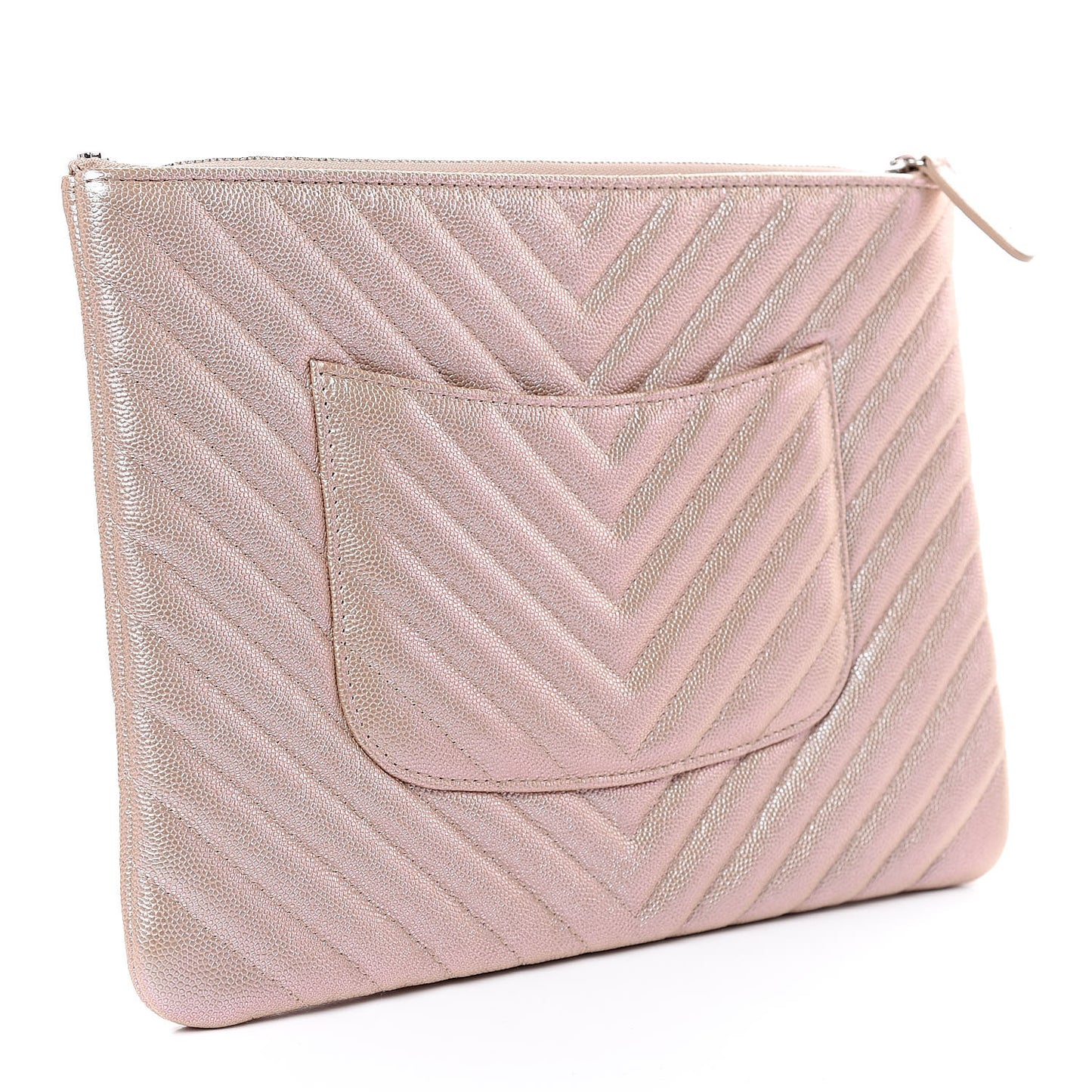 Iridescent Caviar Chevron Quilted Medium Cosmetic Case Light Gold