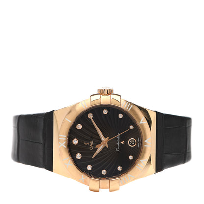 Omega 18K Red Gold Alligator Diamond 35mm Constellation Quartz Watch Brown 123.53.35.60.63.001 2 of 5