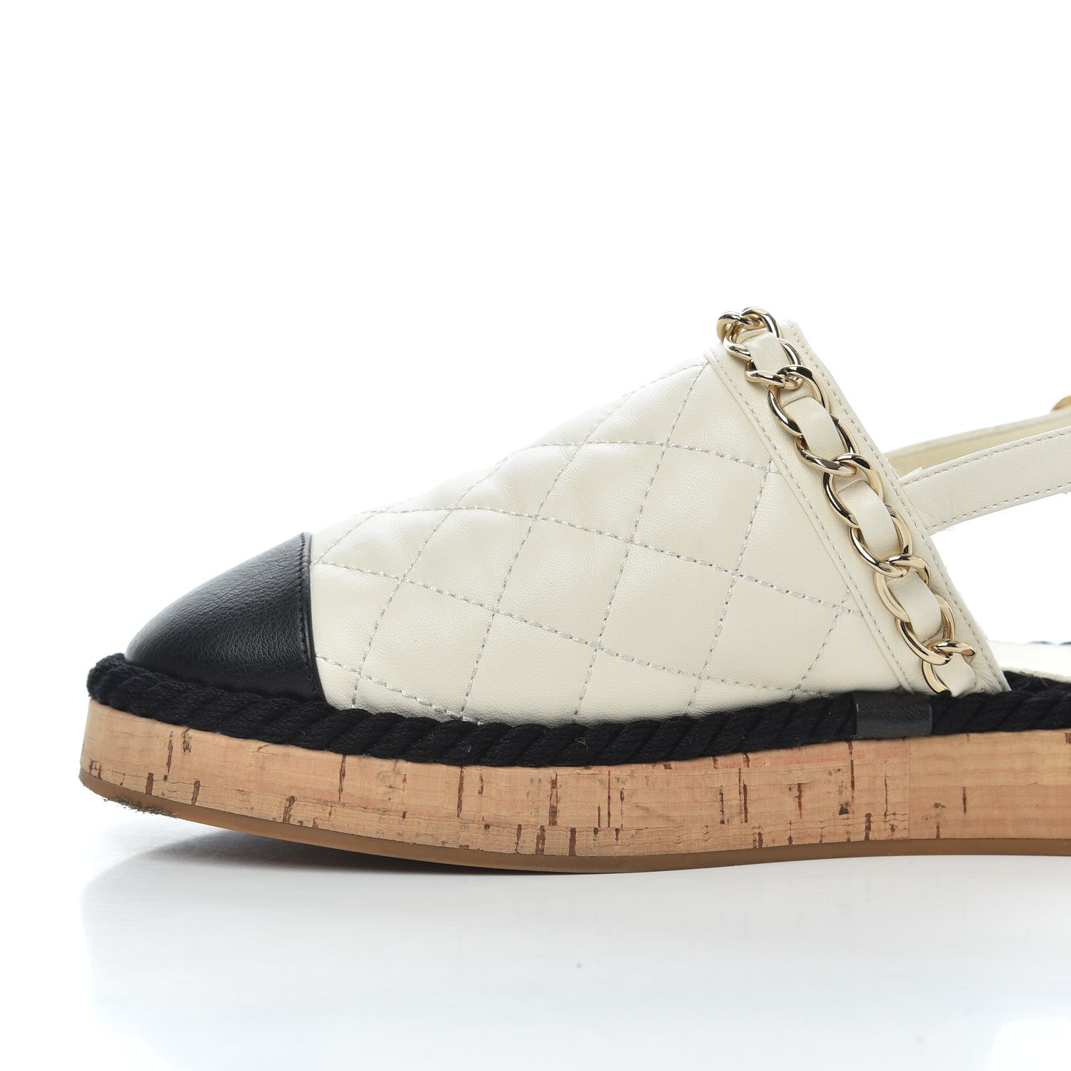 Chanel Lambskin Calfskin Cap Toe Chain Mules Sandals 38 Ivory Black 15 of 25