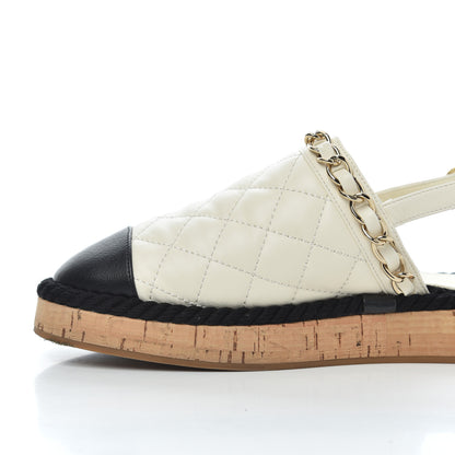 Chanel Lambskin Calfskin Cap Toe Chain Mules Sandals 38 Ivory Black 15 of 25