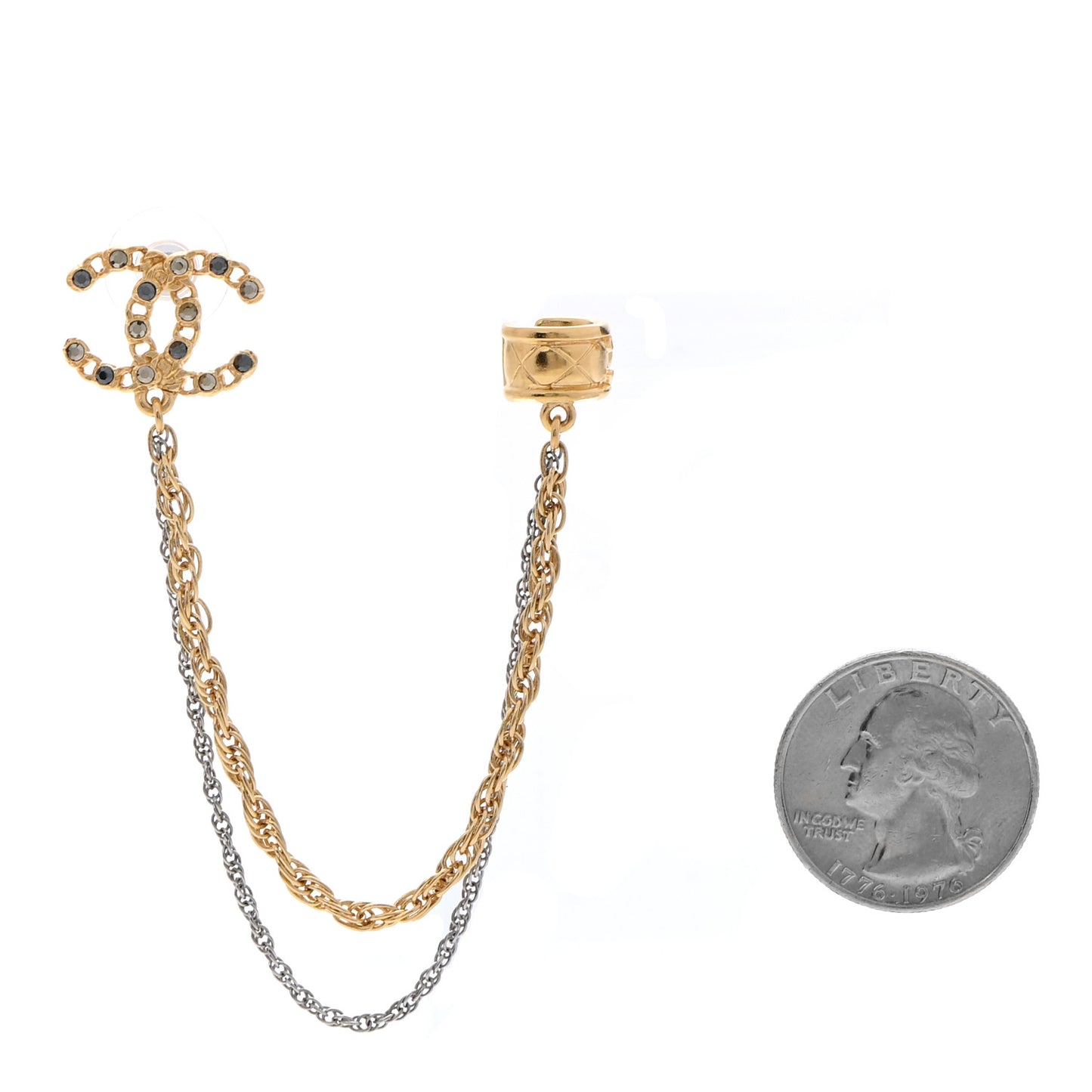 Crystal CC Chain Cuff Single Earring Gold Silver