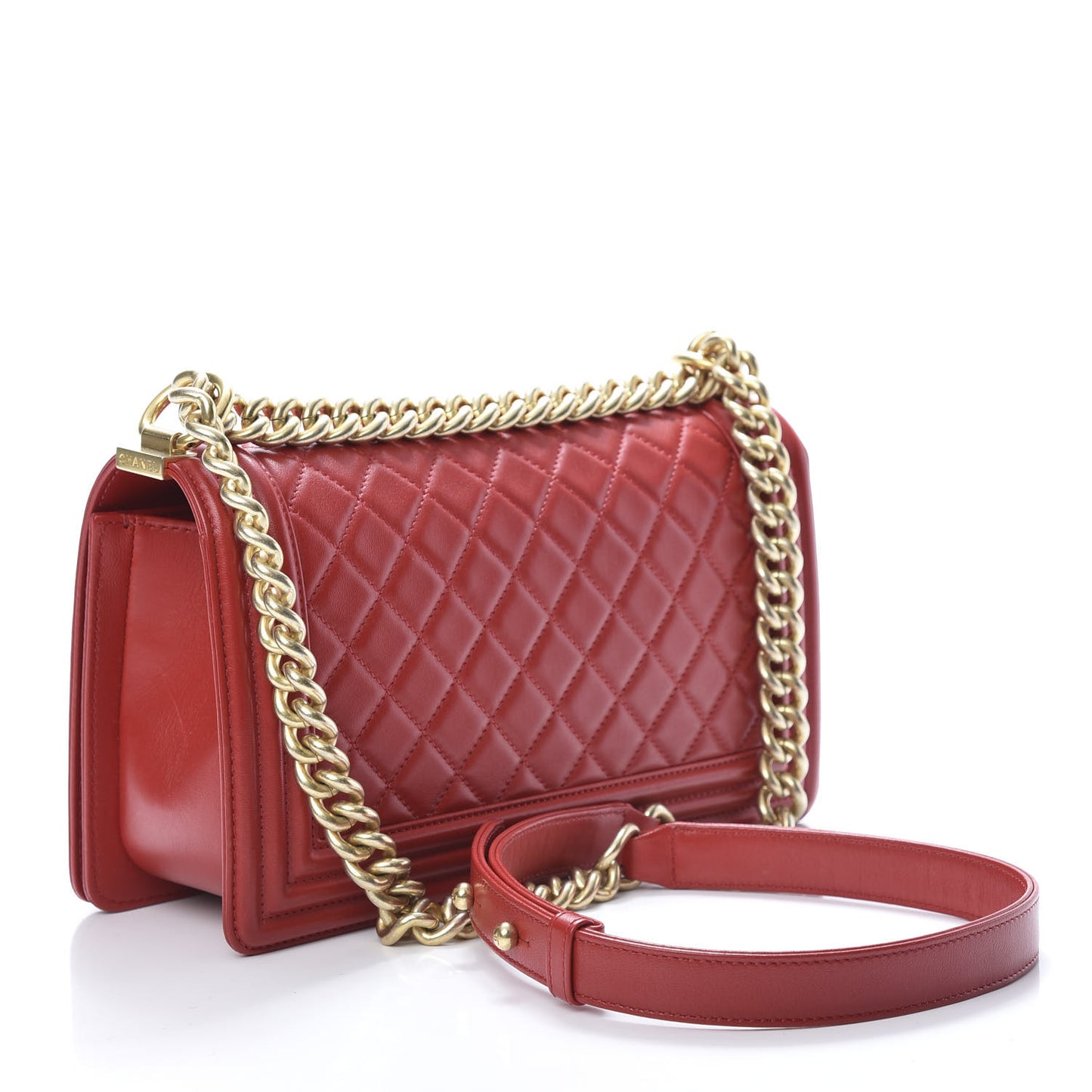 Lambskin Quilted Medium Boy Flap Red