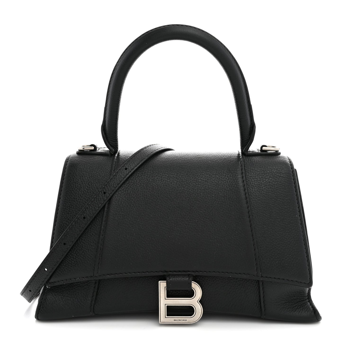 Grained Calfskin Small Hourglass Top Handle Bag Black