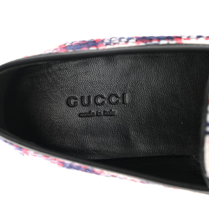 Gucci Vintage Tweed Check Horsebit Womens Jordaan Loafers 36.5 White Hibiscus Red Marine 7 of 9