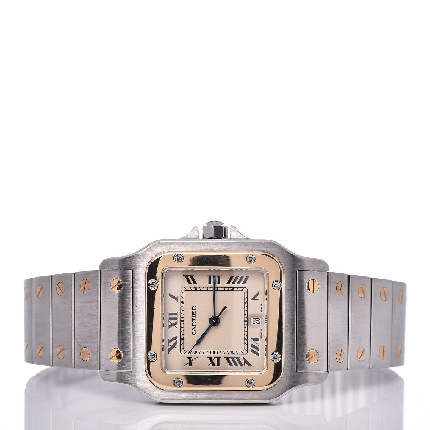 Stainless Steel 18K Yellow Gold 29mm Santos De Galbee Quartz Watch