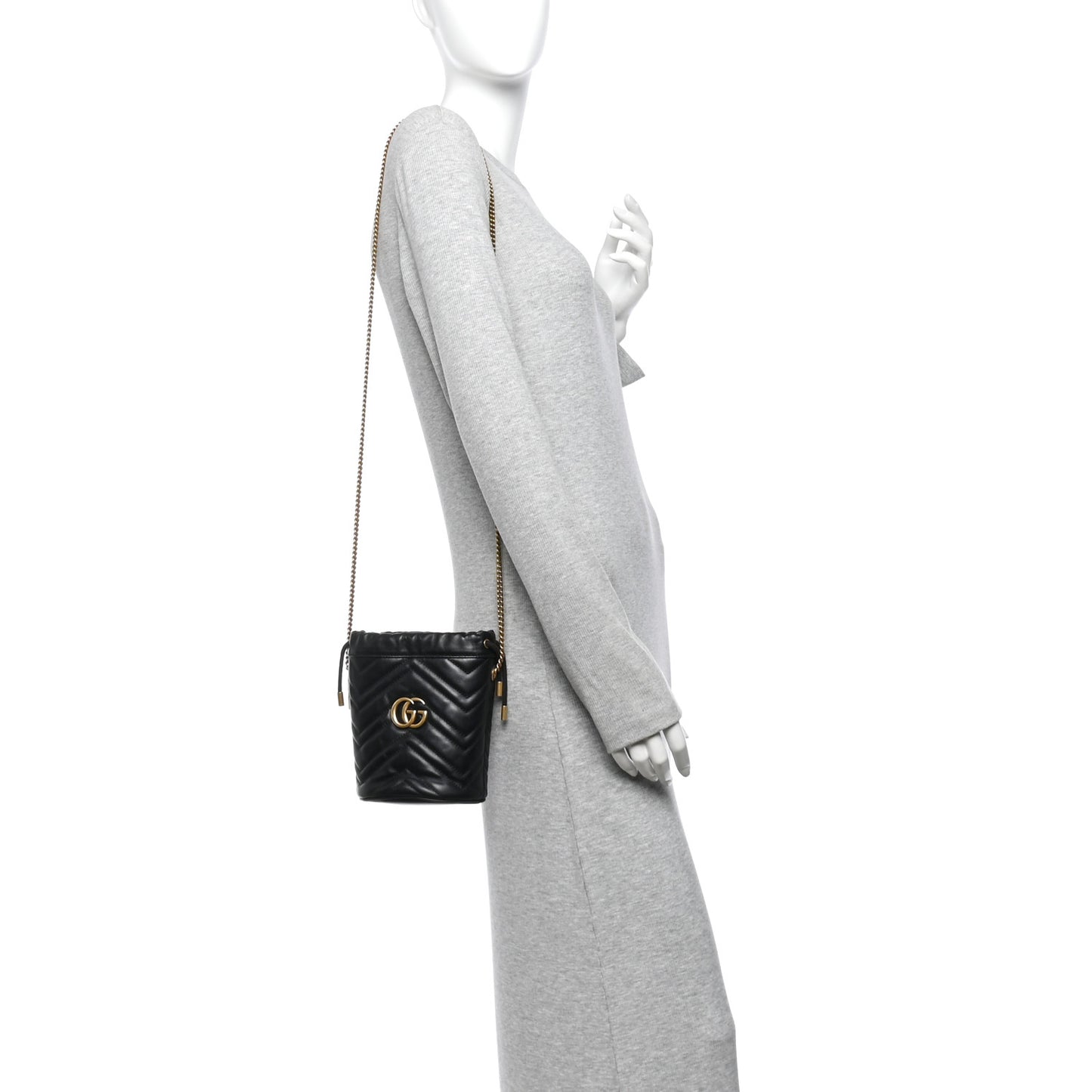 Calfskin Matelasse Mini GG Marmont 2.0 Bucket Bag Black