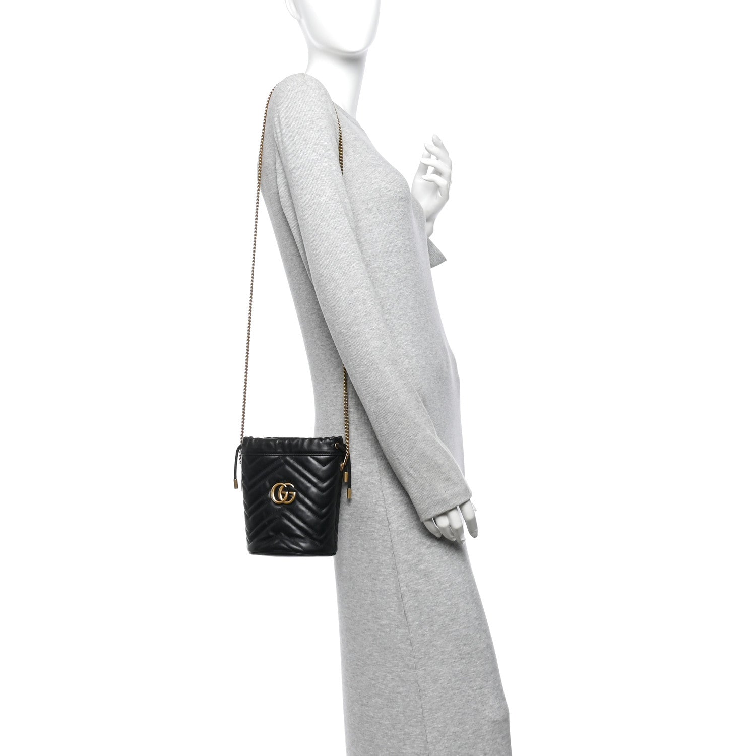 Gucci Calfskin Matelasse Mini GG Marmont 2.0 Bucket Bag Black 2 of 11