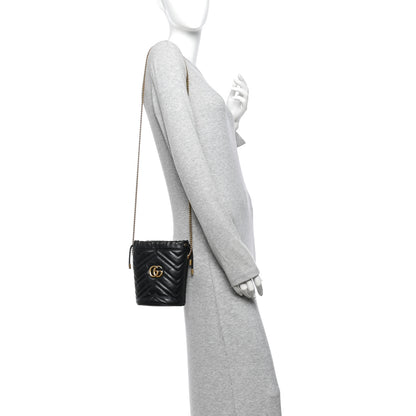 Gucci Calfskin Matelasse Mini GG Marmont 2.0 Bucket Bag Black 2 of 11