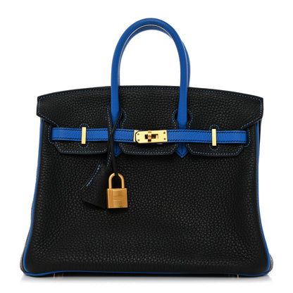 Hermes Taurillon Clemence Horseshoe Birkin 25 Black Bleu Hydra 1 of 14