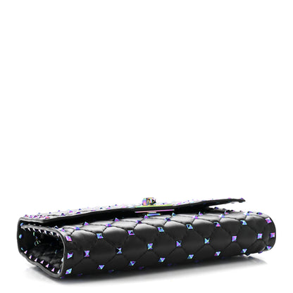Valentino Garavani Lambskin Oil Slick Rockstud Spike Wallet on Chain Black 4 of 10