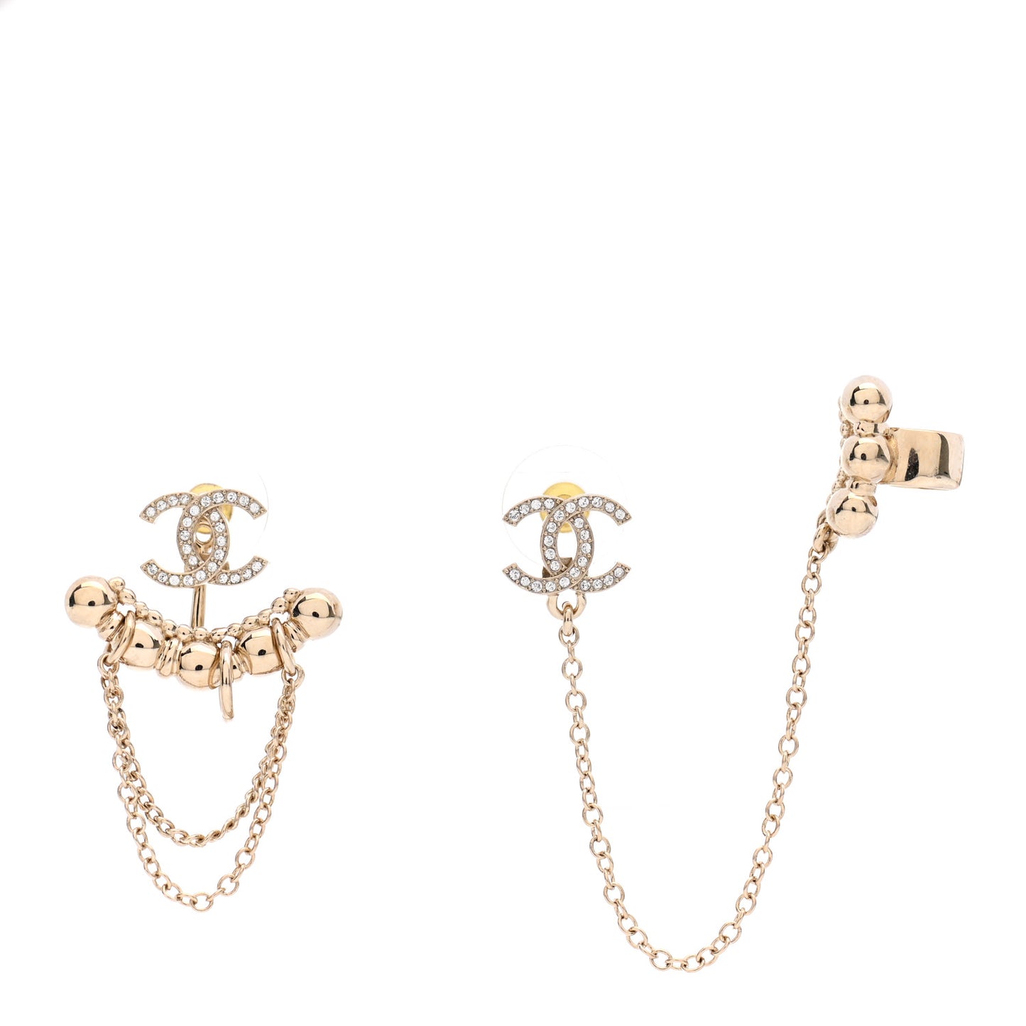 Metal Crystal CC Chain Cuff Earrings Gold