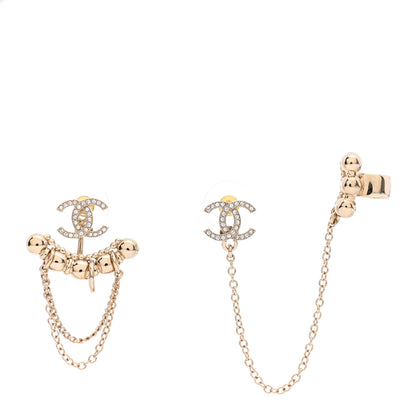 Chanel Metal Crystal CC Chain Cuff Earrings Gold 1 of 4