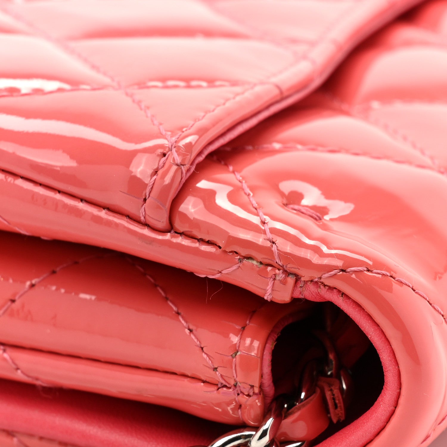 Chanel Patent Quilted Clutch with Chain Flap Fuchsia 13 of 14