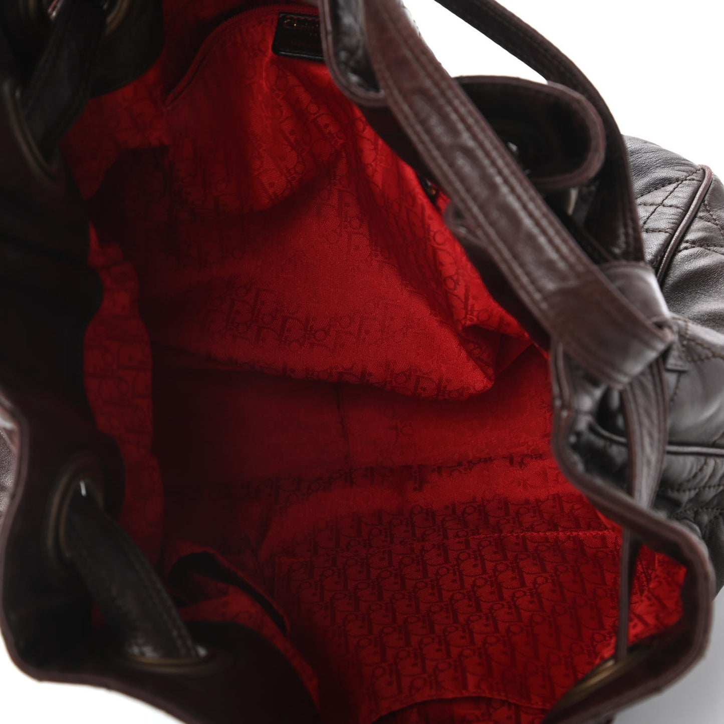 Lambskin Cannage Drawstring Bag Dark Brown