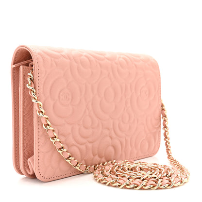Chanel Caviar Camellia Embossed Wallet On Chain WOC Pink 3 of 12