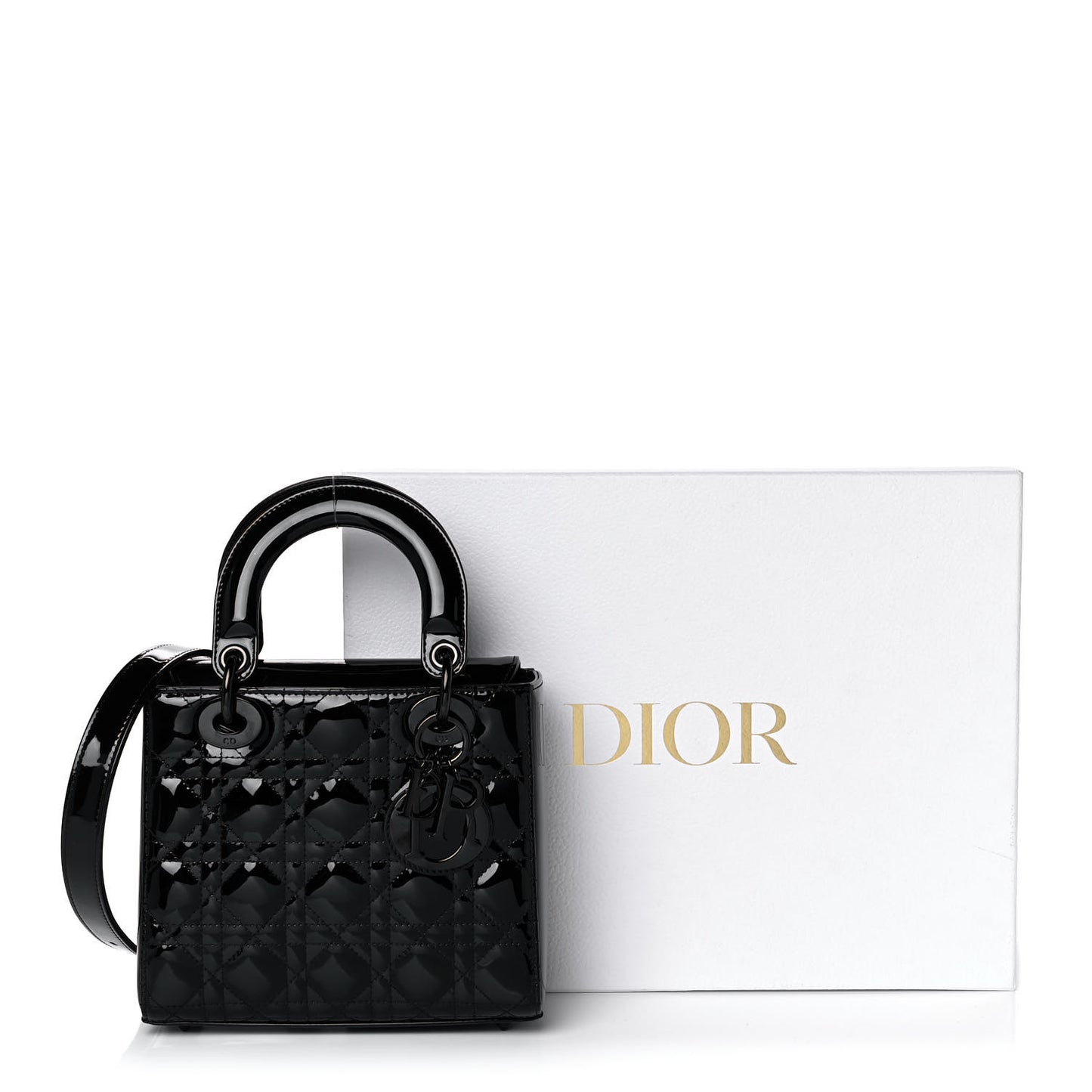 Patent Cannage Small Lady Dior Black