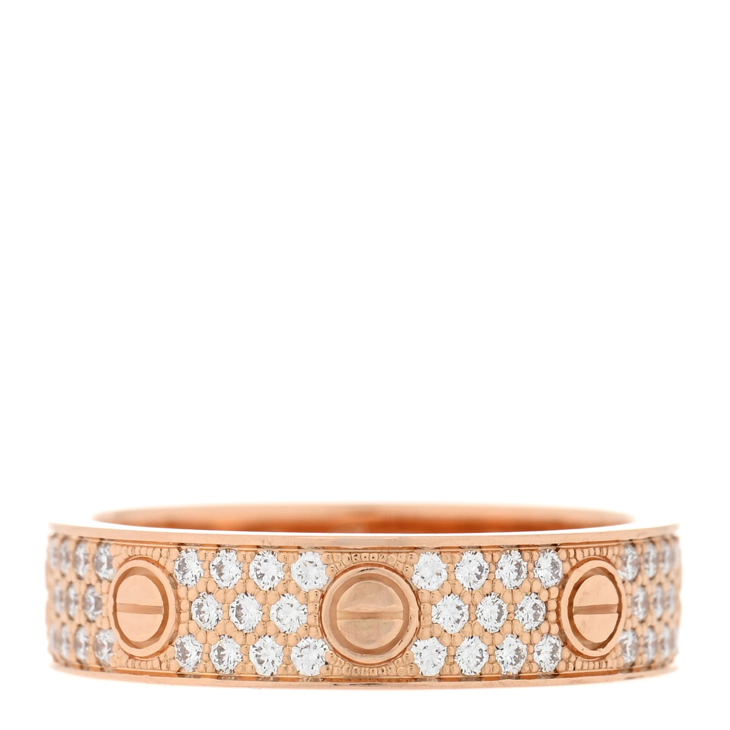 18K Pink Gold Diamond 5mm LOVE Wedding Paved Band Ring 53 6.5