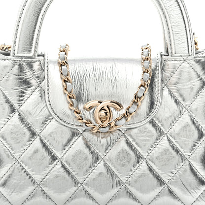 Chanel Metallic Aged Calfskin Quilted Nano Kelly Shopper Silvery 8 of 14