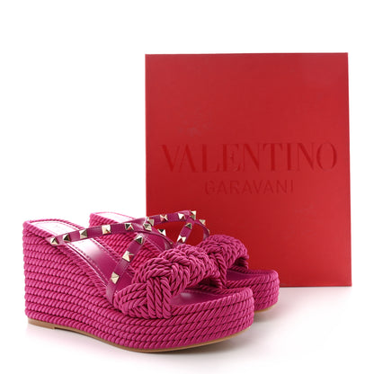 Valentino Garavani Calfskin Silk Rockstud Torchon Espadrille Wedge 35/105mm Slide Sandals 40 Rose Violet 9 of 9