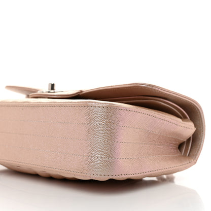 Chanel Metallic Caviar Chevron Quilted Medium Double Flap Light Gold 10 of 12