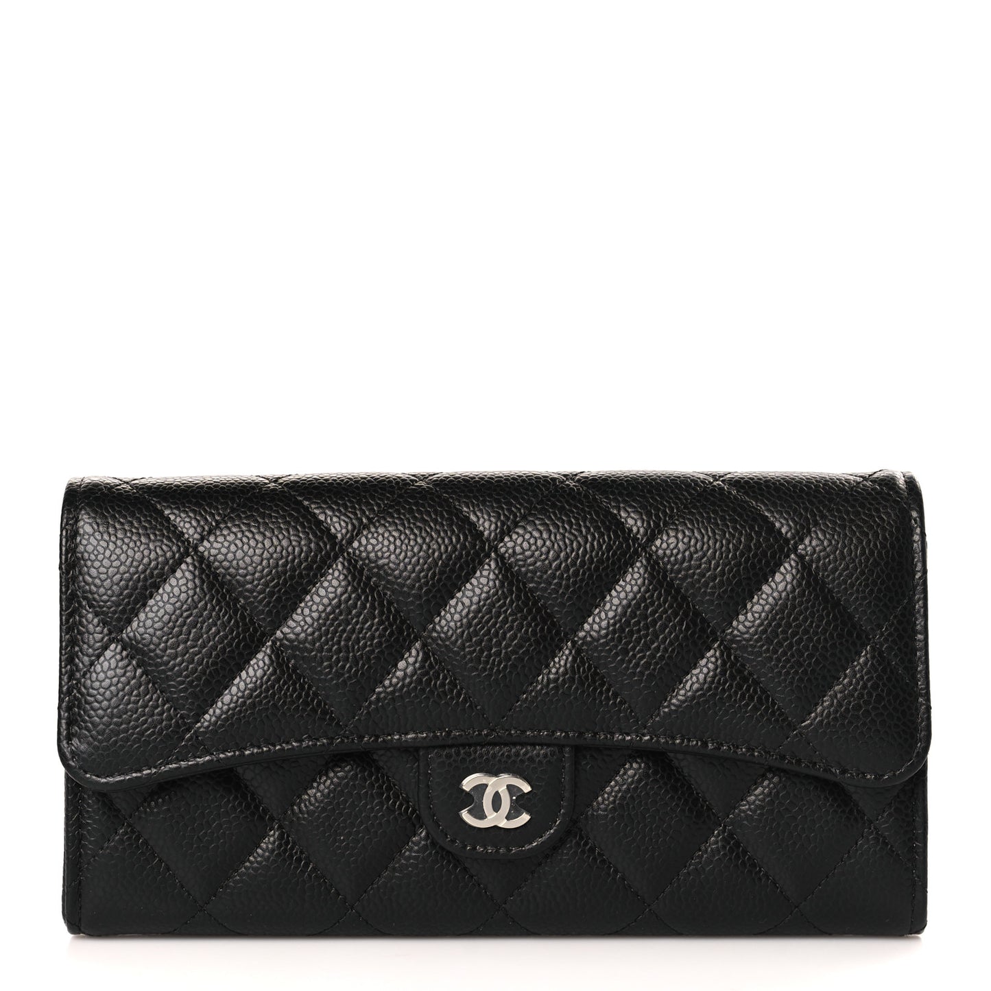 Caviar Quilted Large Gusset Flap Wallet Black