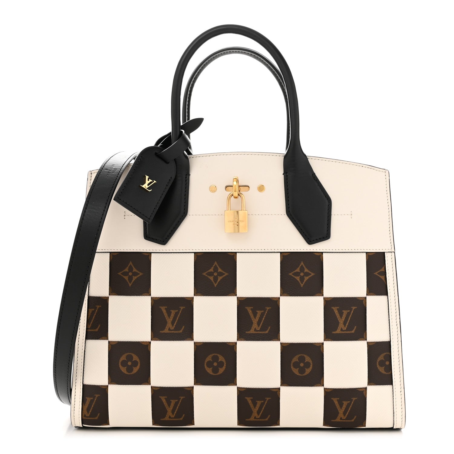 Louis Vuitton Calfskin Monogram Damier Tressage City Steamer MM Creme 1 of 11
