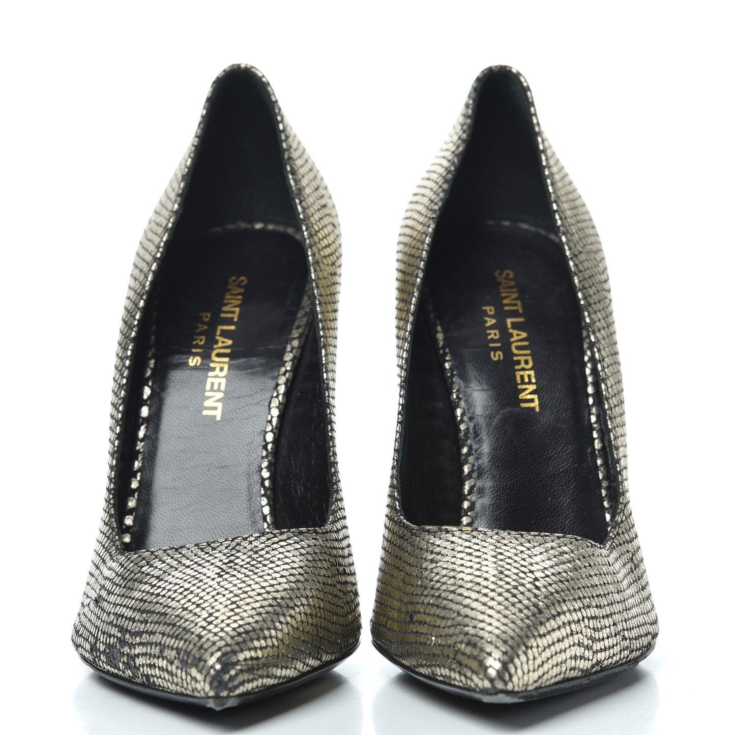 Metallic Snakeskin Embossed Calfskin Classic Paris 105 Pumps 36.5 Black Gold