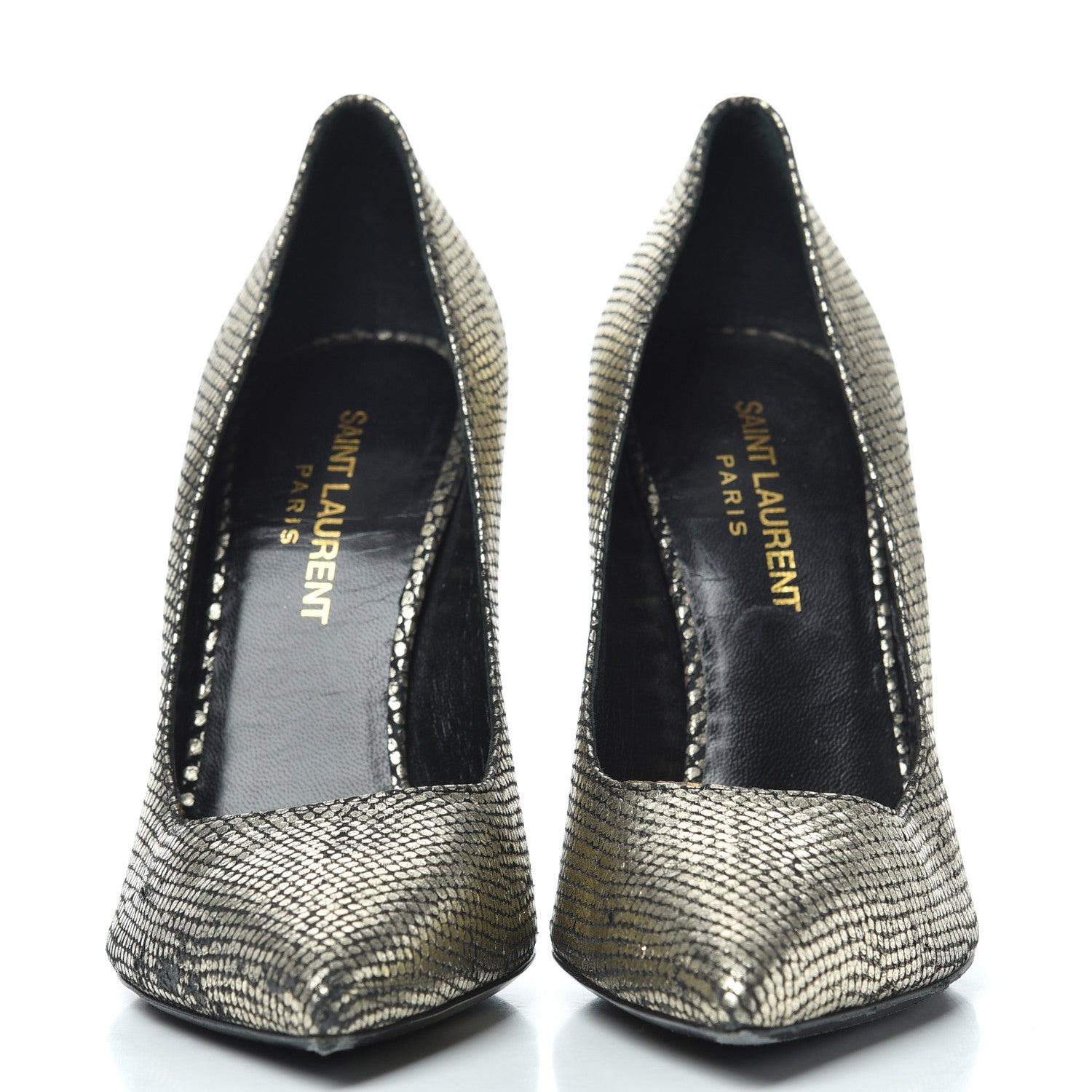 Saint Laurent Metallic Snakeskin Embossed Calfskin Classic Paris 105 Pumps 36.5 Black Gold 2 of 16