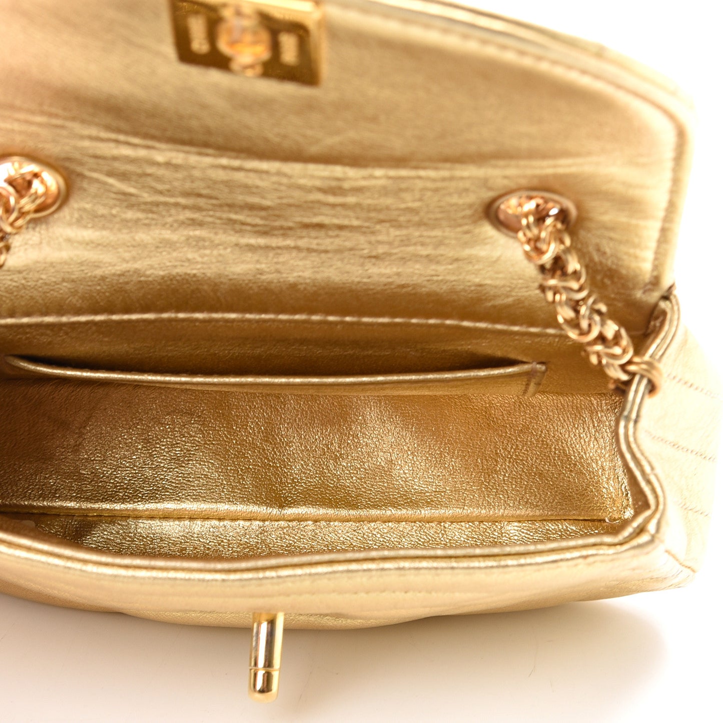 Metallic Lambskin Quilted Mini Flap Gold