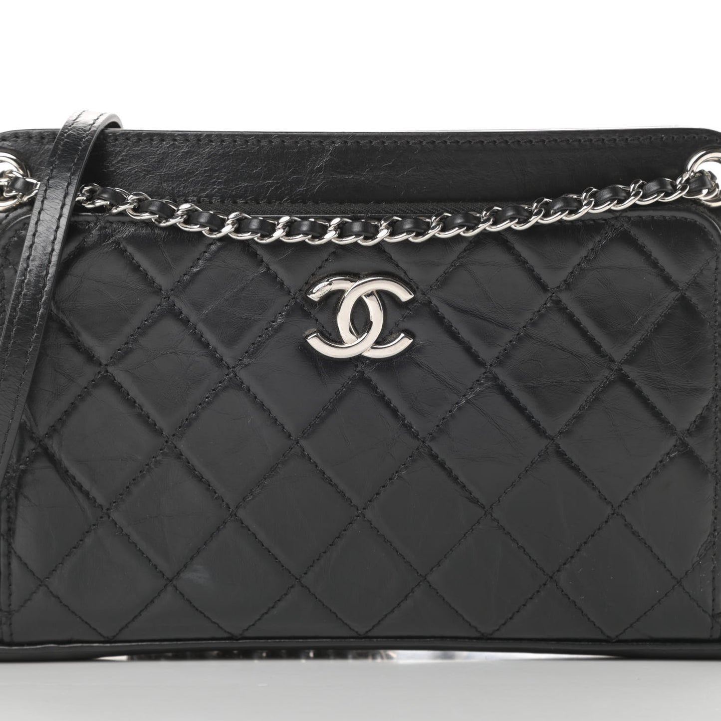 Aged Calfskin Quilted Shoulder Bag Black