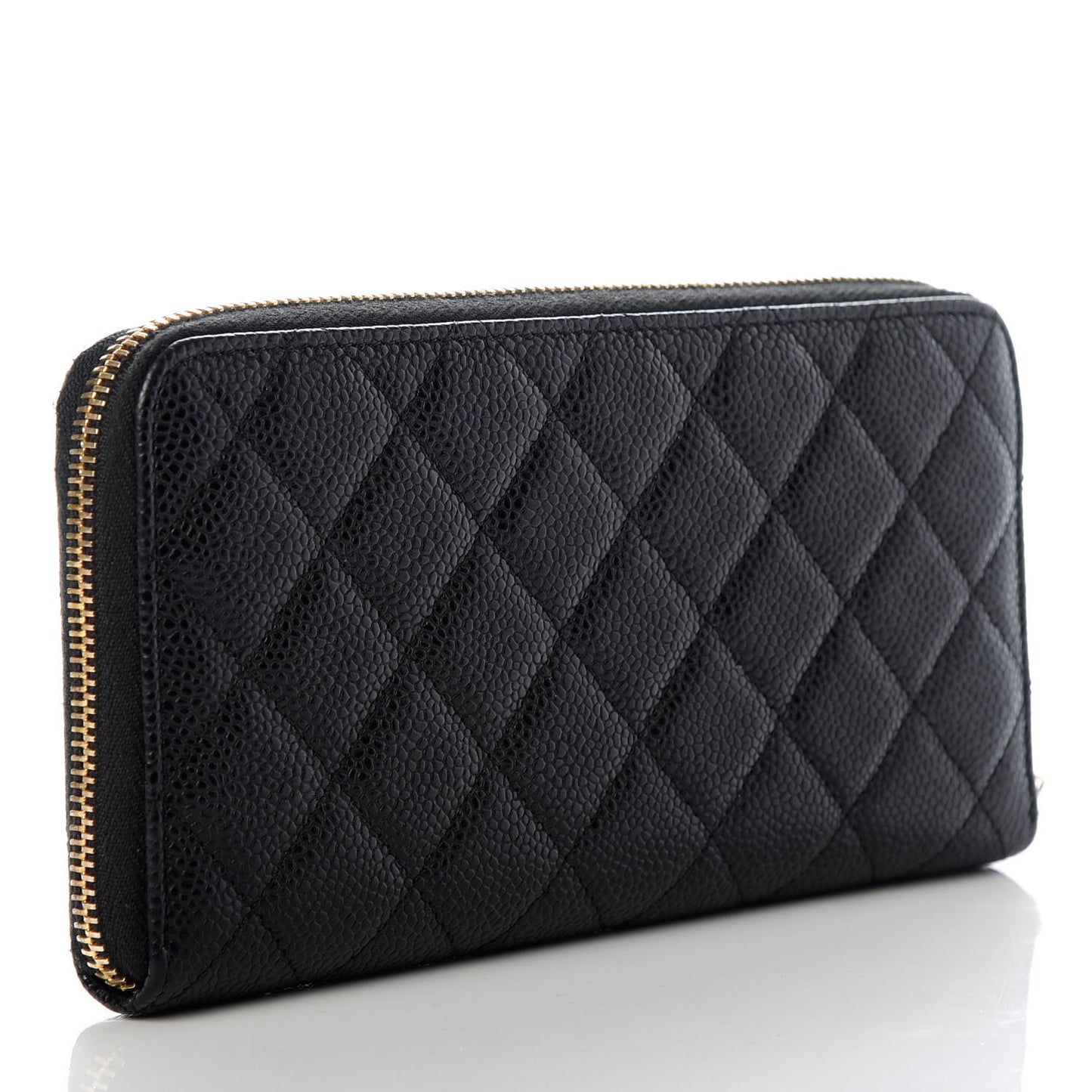 Caviar Quilted Large Gusset Zip Around Wallet Black
