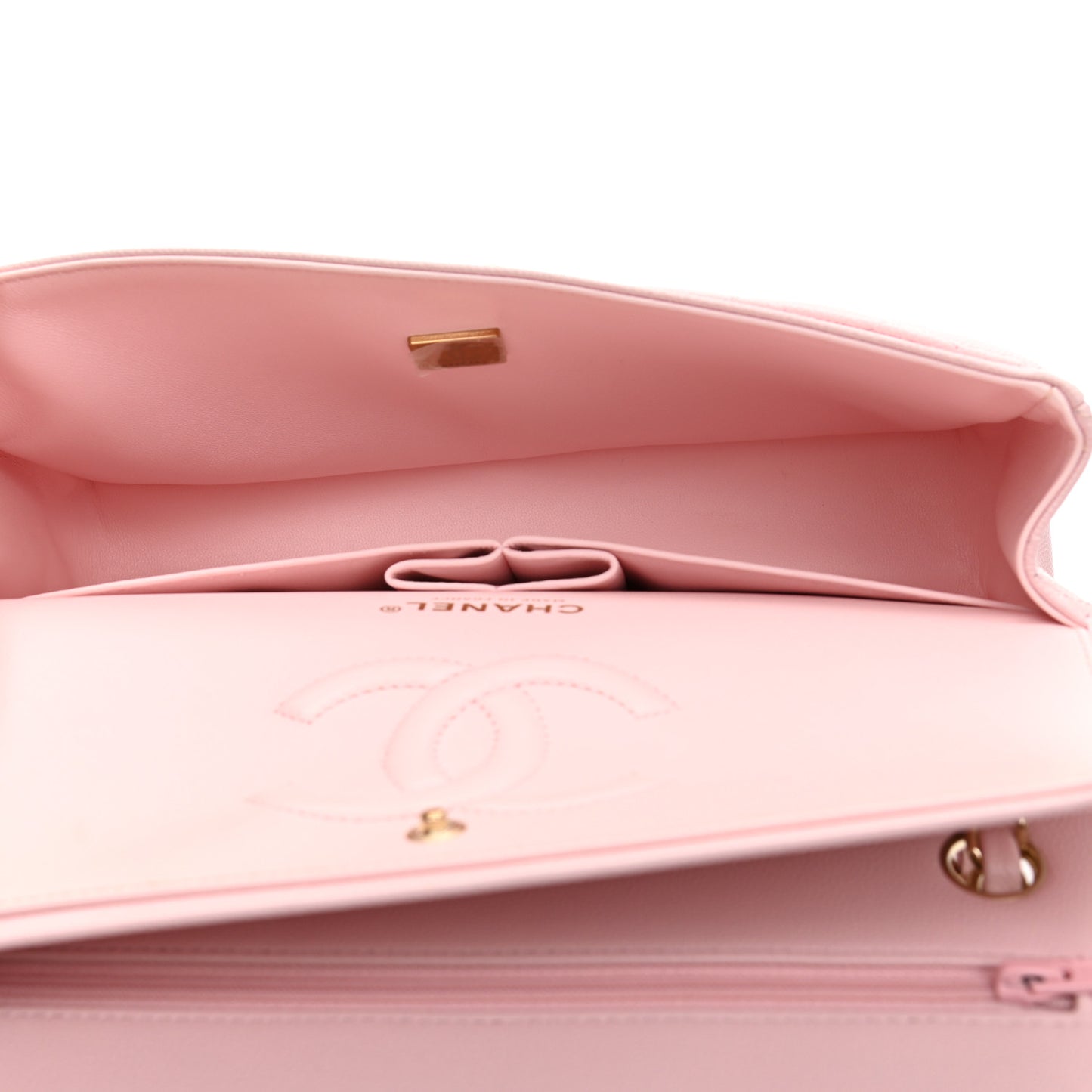 Caviar Quilted Medium Double Flap Light Pink