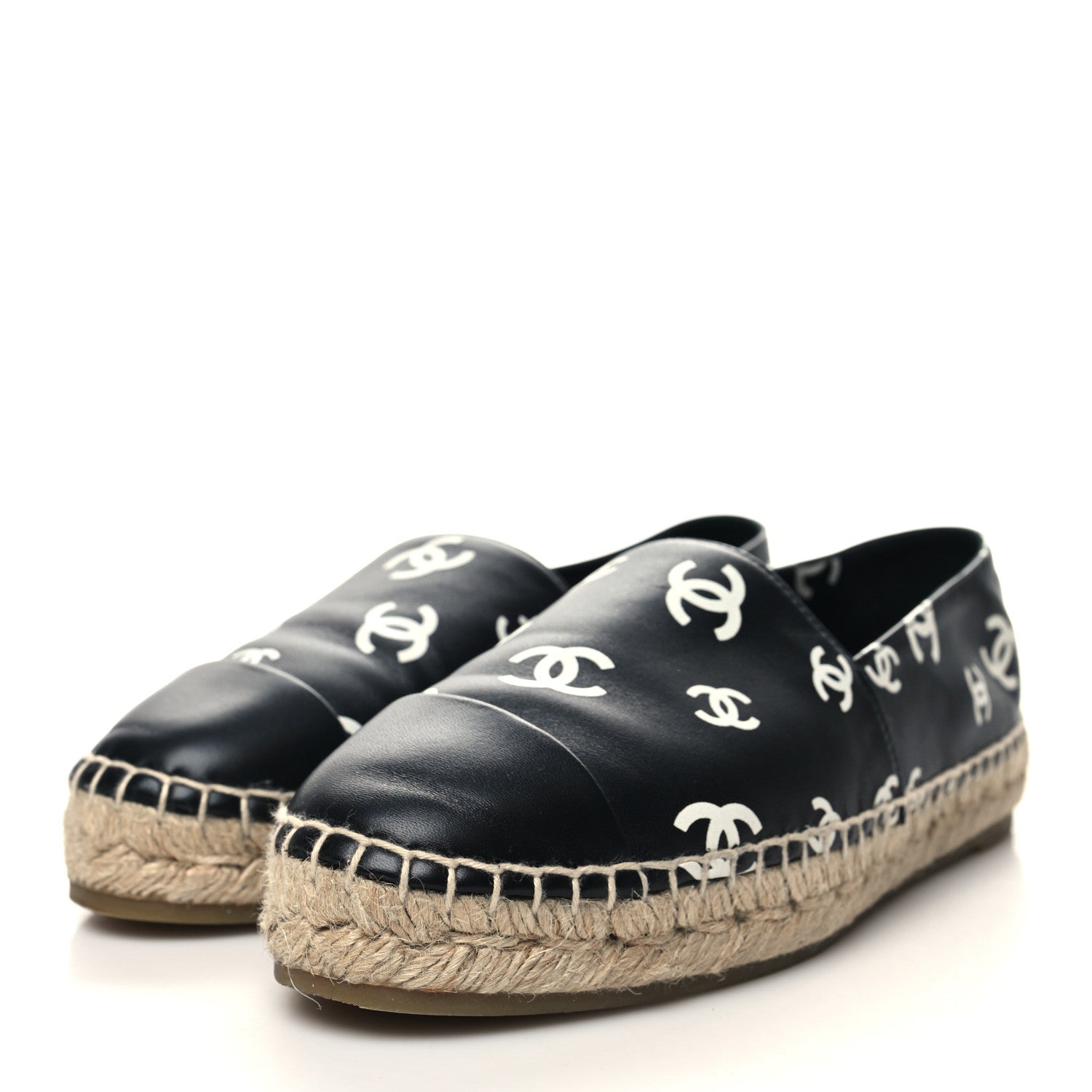 Chanel Lambskin Printed CC Espadrilles 38 Black White 3 of 9