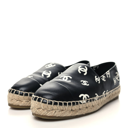 Chanel Lambskin Printed CC Espadrilles 38 Black White 3 of 9