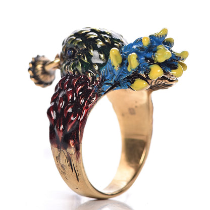 Gucci Metal Resin Crystal Bird Ring 10.5 Aged Gold Multicolor 3 of 5