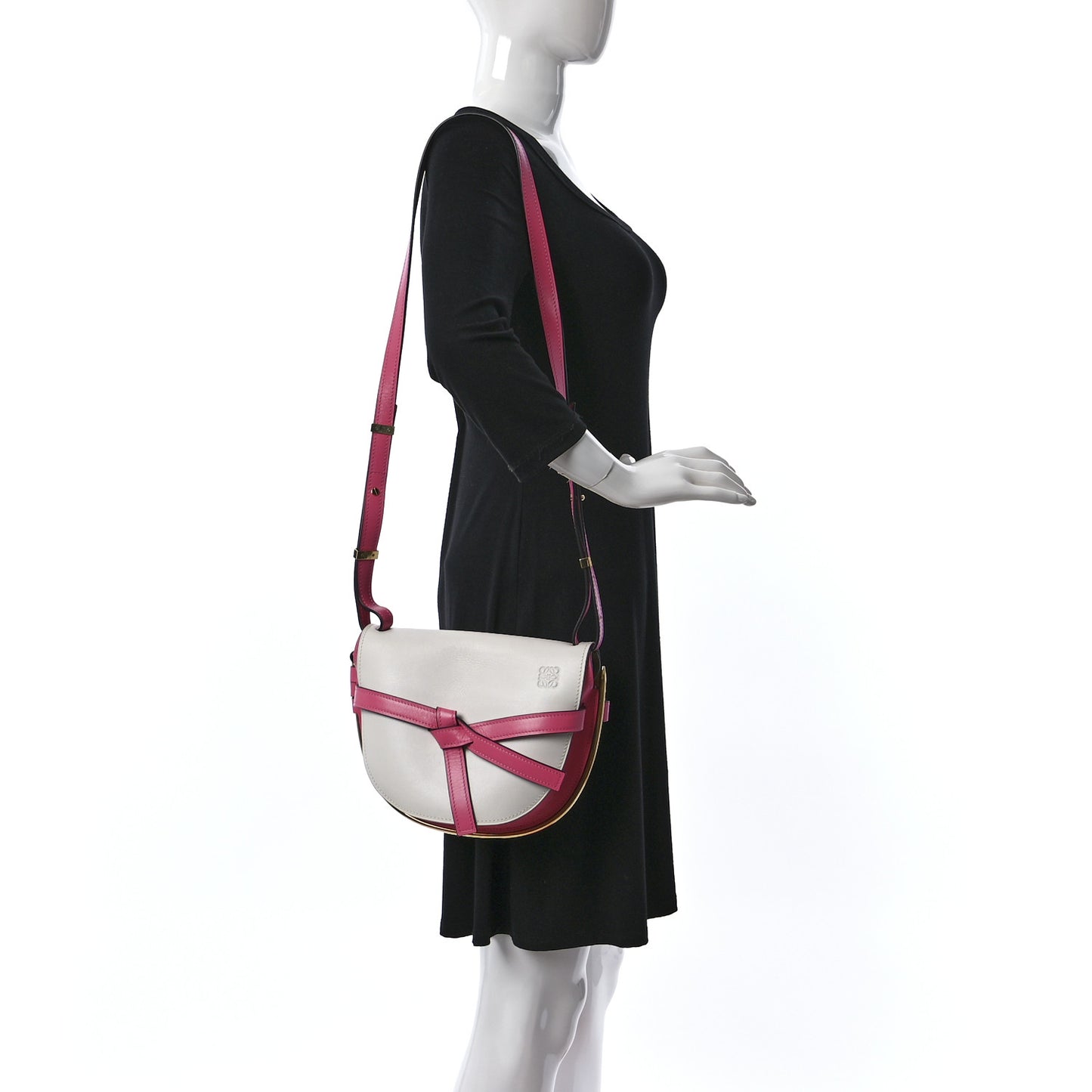 Calfskin Small Metal Gate Crossbody Bag Wild Rose White